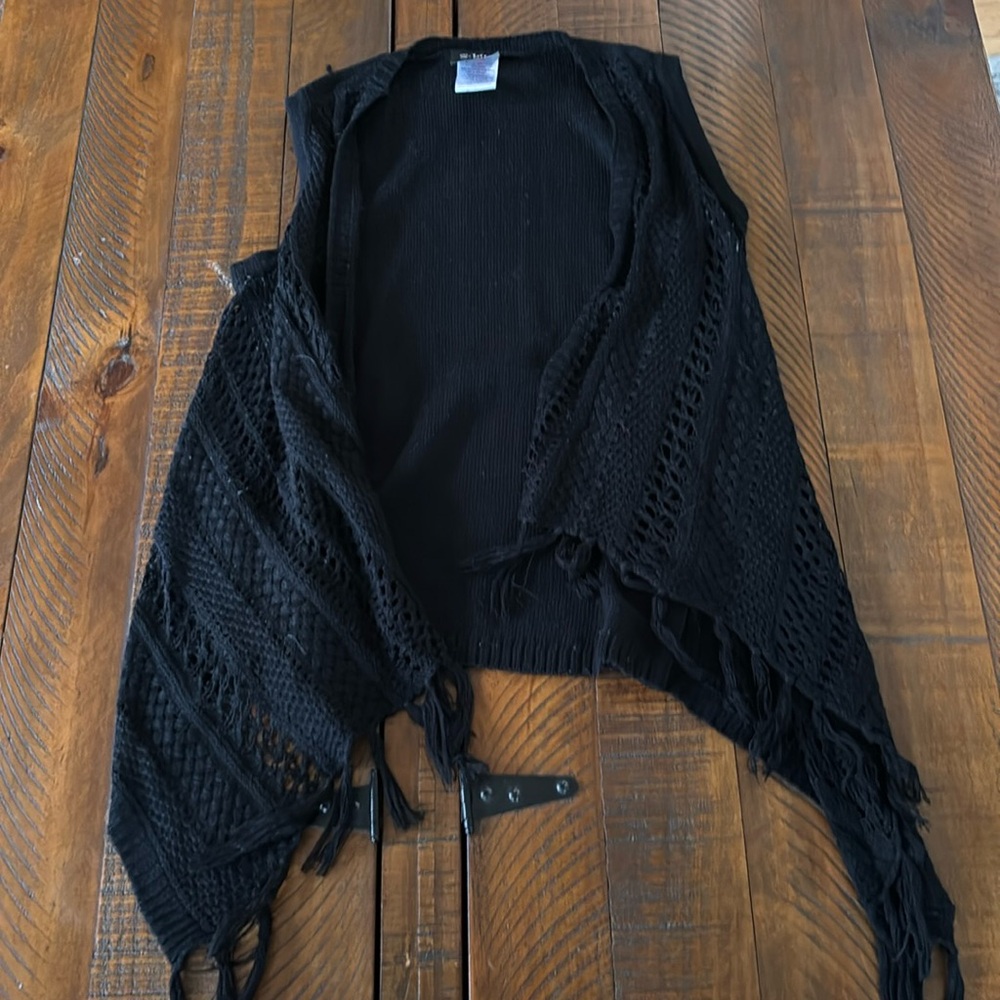 2 Hip by Wrapper girls large size 12/14 black sweater, sleeveless with fringe.